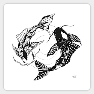 Black and white koi fish design -yin yang Sticker